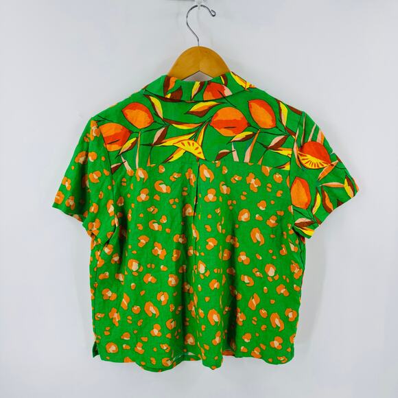 Tabitha Brown x Target Green Orange Linen Blend Button Shirt Blouse Size L - Picture 2 of 5